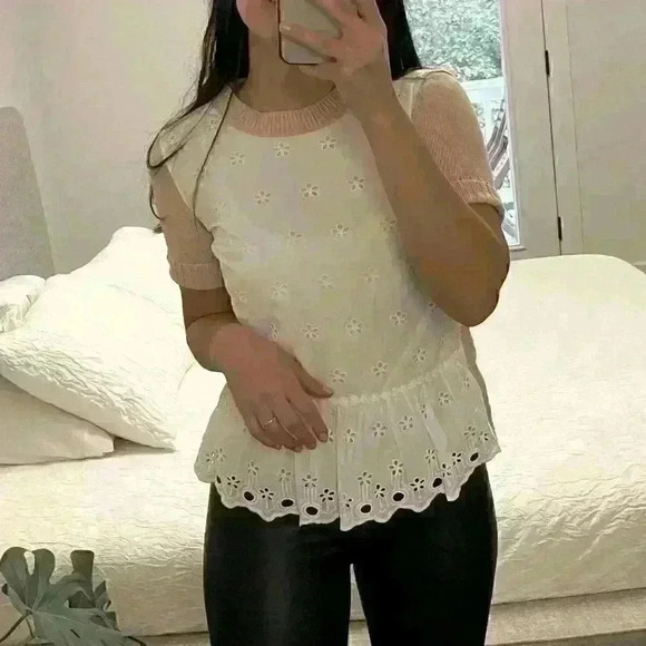 J.Crew Embroidered Front Shirt Sleeve Sweater Top - Picture 6 of 13